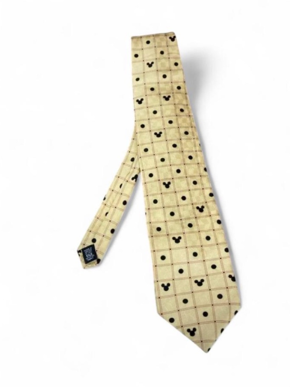 Disney Cream Grid Tie with Black Mickey Dots
